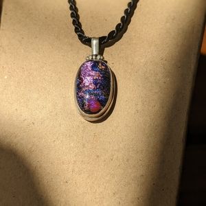 Sterling silver dichroic glass pendant with free satin cord